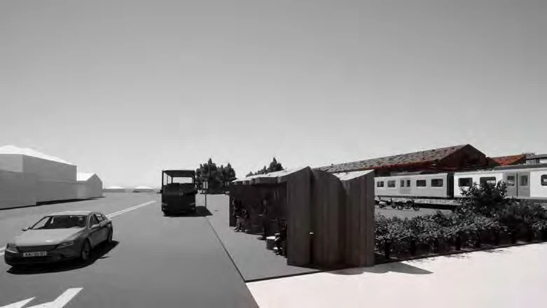Euroa proposal carrying a common roof language into a bus-stop structure